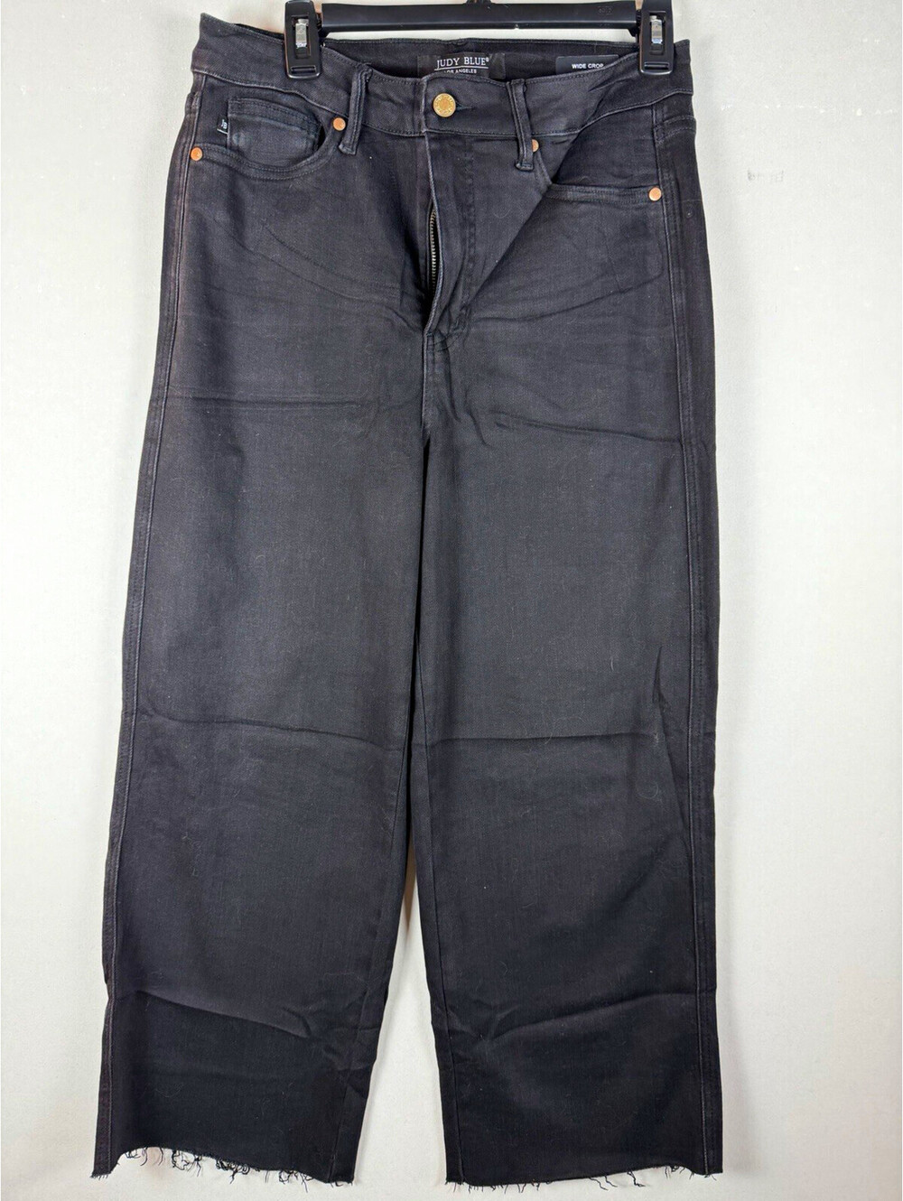 Judy Blue Wide-Leg Jeans High Rise Dark Wash Black Denim 5-Pocket Button Zip